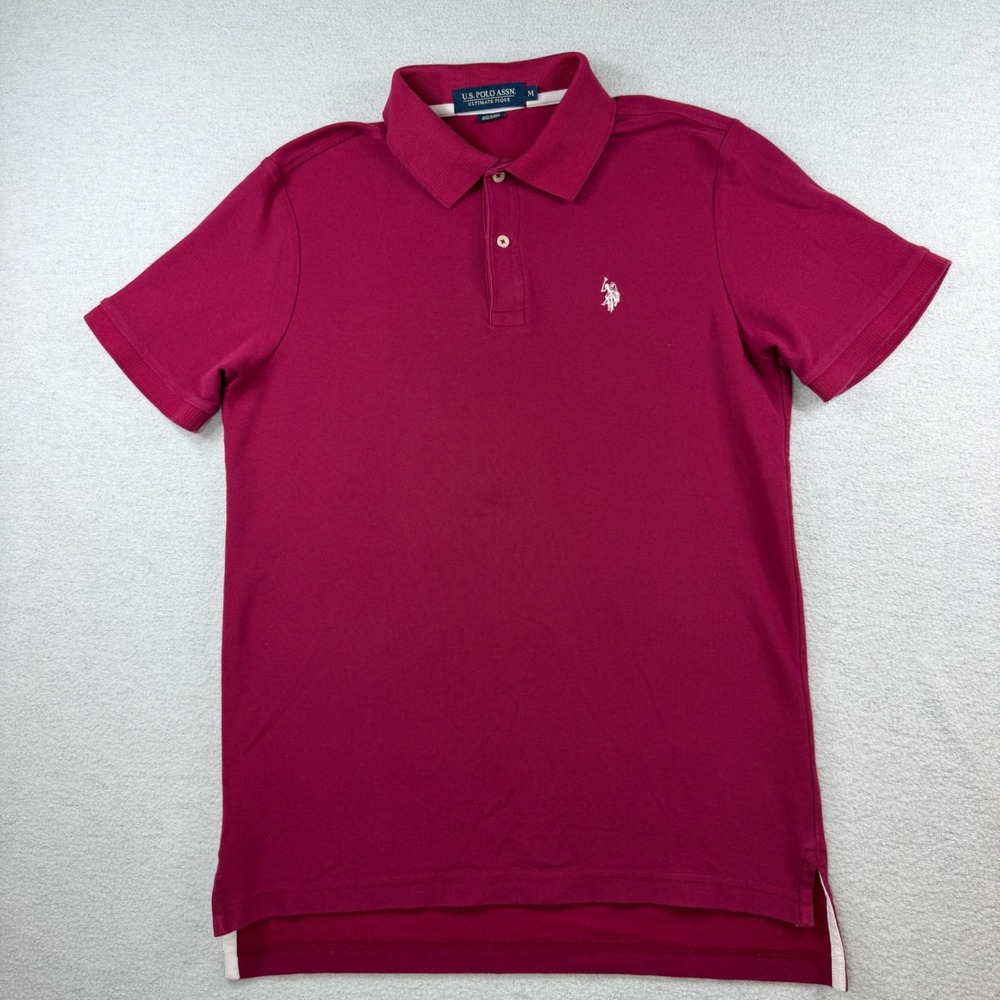 US Polo Pique Polo Shirt Mens Medium Berry Red Short Sleeve preppy